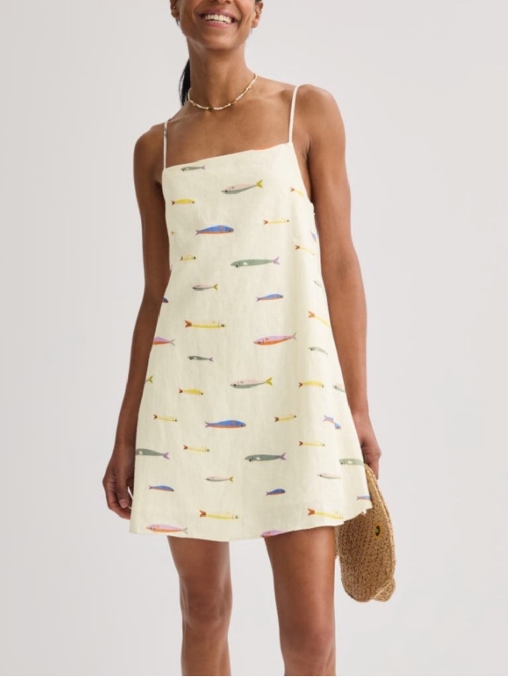 Staud Laura Linen Fish Mini Dress - Pop Sardines Ivory
